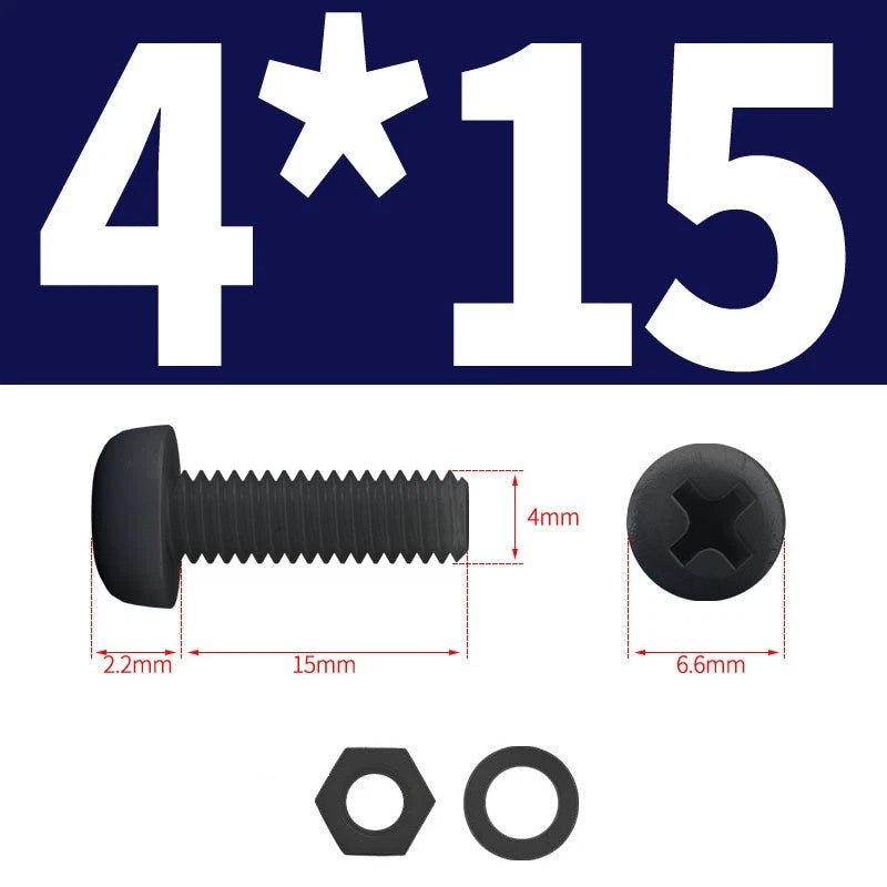 Black Nylon Phillips Machine Screws with Nuts & Washers — Metric M2 to M8 - HomeDIYer