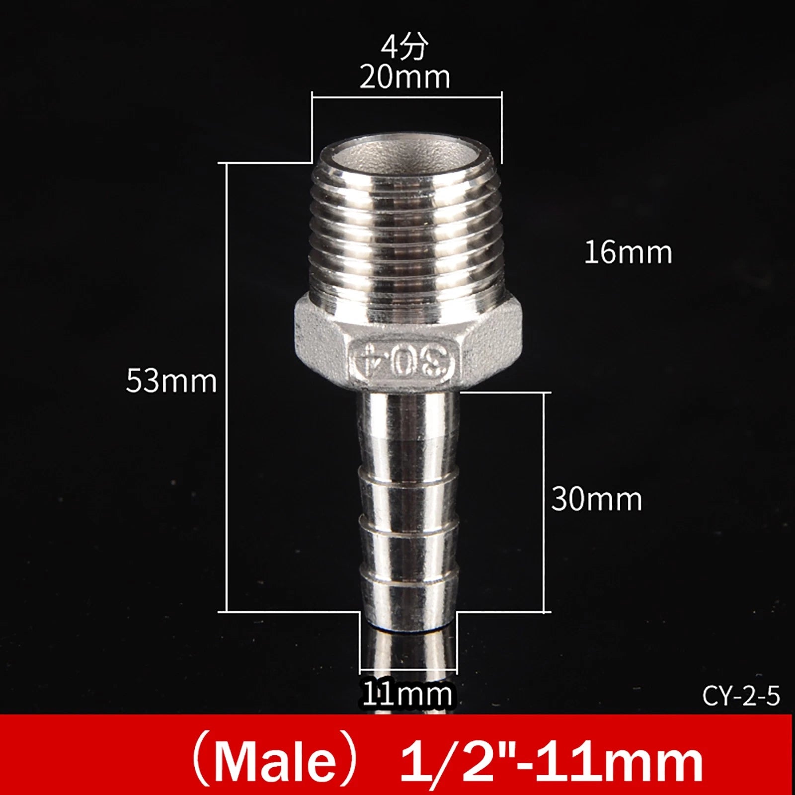 BSP Male Taper Thread x Hose Tail Adapter Fittings — Stainless Steel 304