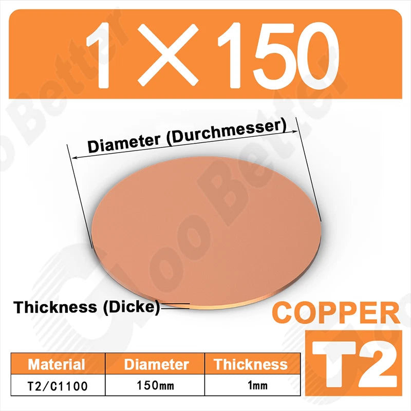 Solid Pure Copper Discs Blank Metal Round Sheet Plate Thick 0.5-3mm Dia 20-100mm