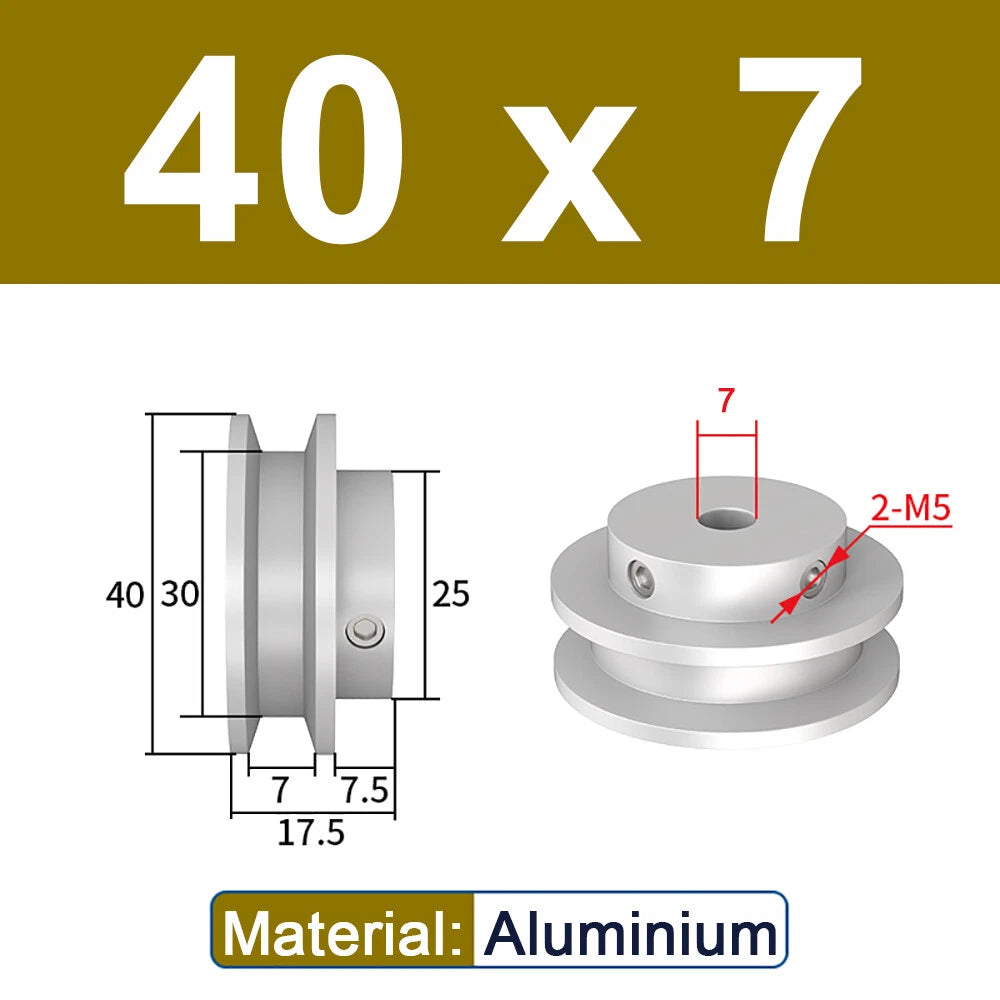 OD 20mm-100mm Aluminium V-Groove Pulley With Fixed Screw for 5mm/6mm Width Belt
