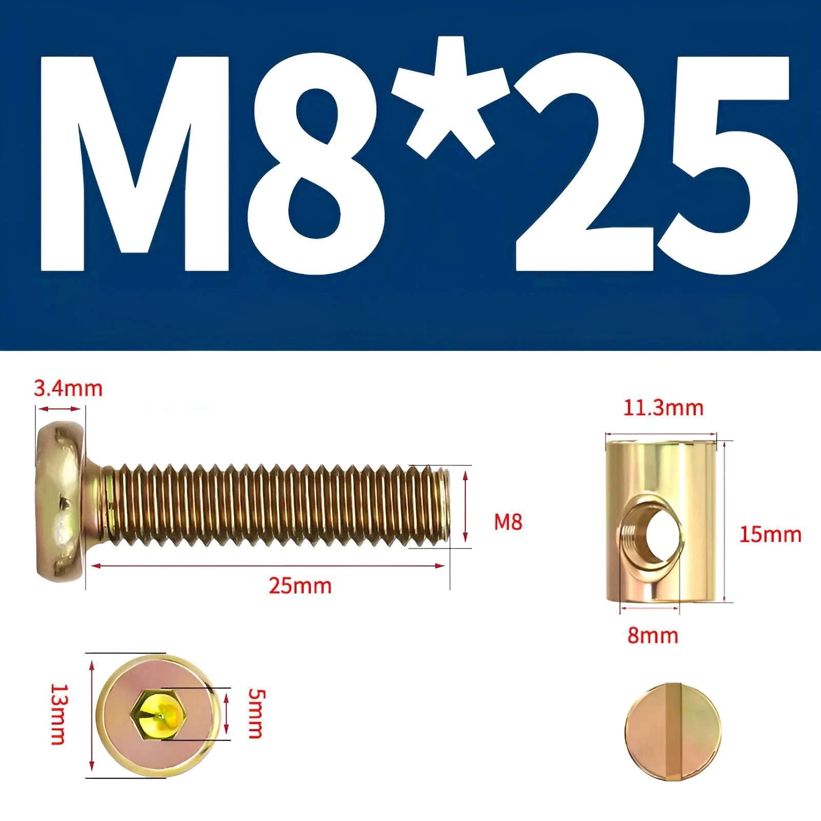 M6 M8 Galvanised Furniture Connecting Bolts with Barrel Nuts | Slotted & Phillips | 8mm–120mm