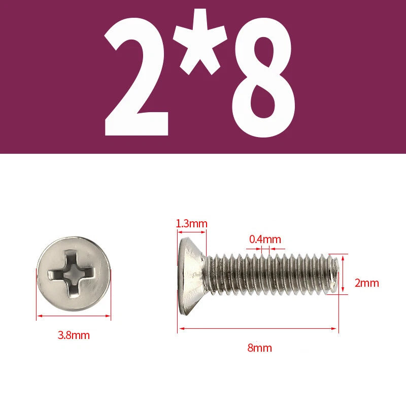 Phillips Machine Screws Countersunk Nickel Plated Steel DIN 965 Flat Head M1~M6