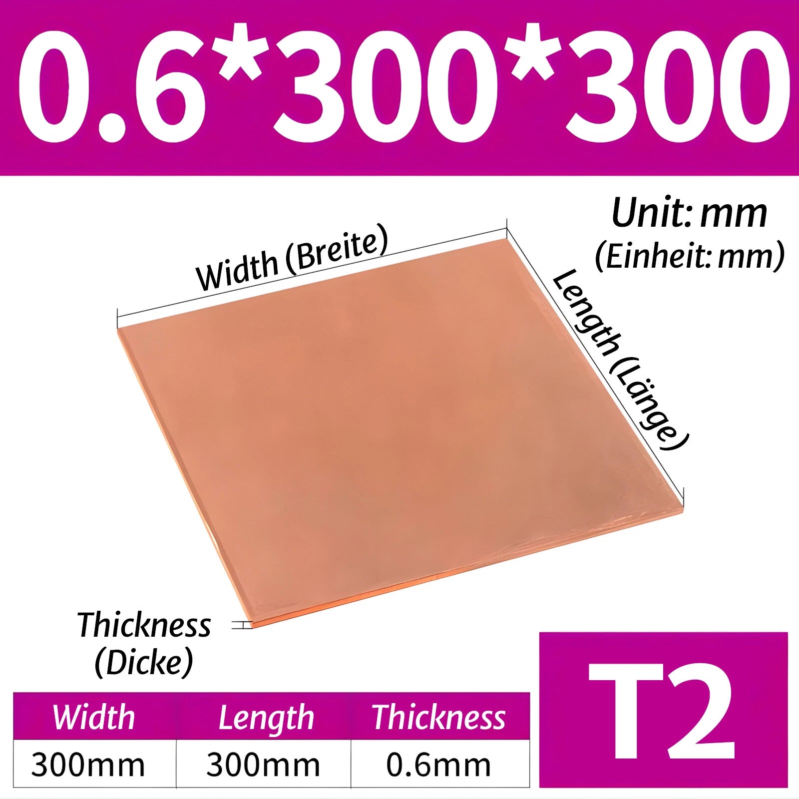 T2 Pure Copper Sheet/Plate Copper Block Laser Cut Many Sizes 0.3mm - 8mm Thick