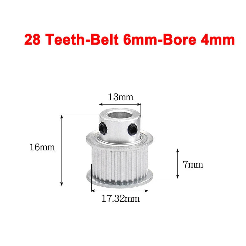 2GT Drive Pulley With Step 16 Tooth - 100 Tooth Bore 4mm - 25mm for 6mm Belt