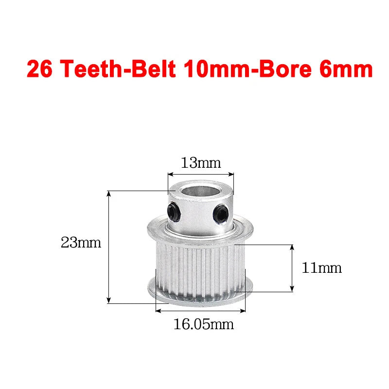 2GT Drive Pulley With Step 16 Tooth - 100 Tooth Bore 4mm - 25mm for 10mm Belt