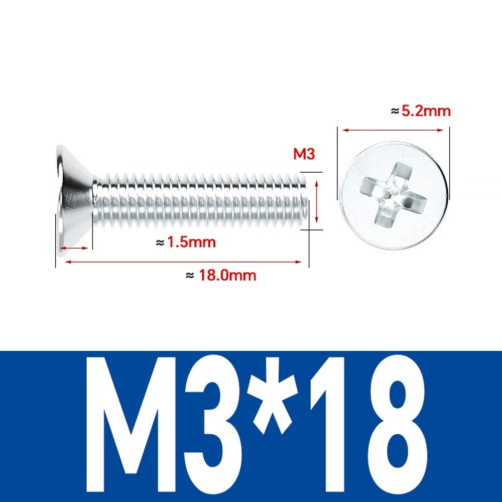 Countersunk Phillips Machine Screws – M2 to M12, White / Colour Zinc Plated, Carbon Steel