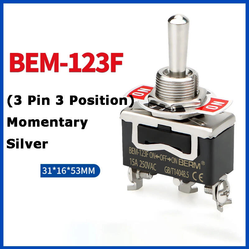 Metal Toggle Switch 250V AC 15A — On/Off Flick Switch for Dashboard & Panel (BEM / E-TEN)