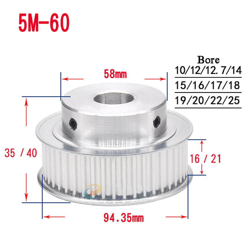 HTD-5M 10T-72T Timing Belt Pulley With Step Bore 5-25mm, For 20mm Width Belt
