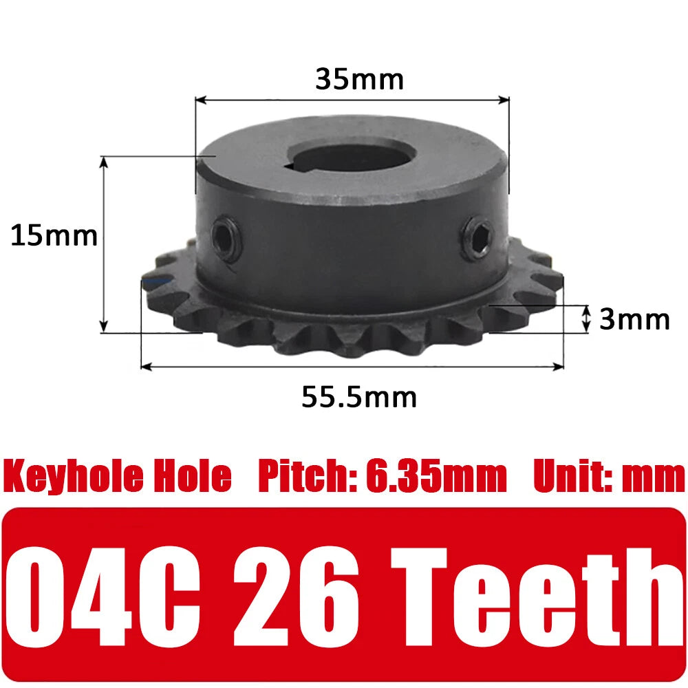 04C Roller Chain Drive Sprocket Wheel 11T-40T Keyhole Hole 8mm-30mm Pitch 6.35mm