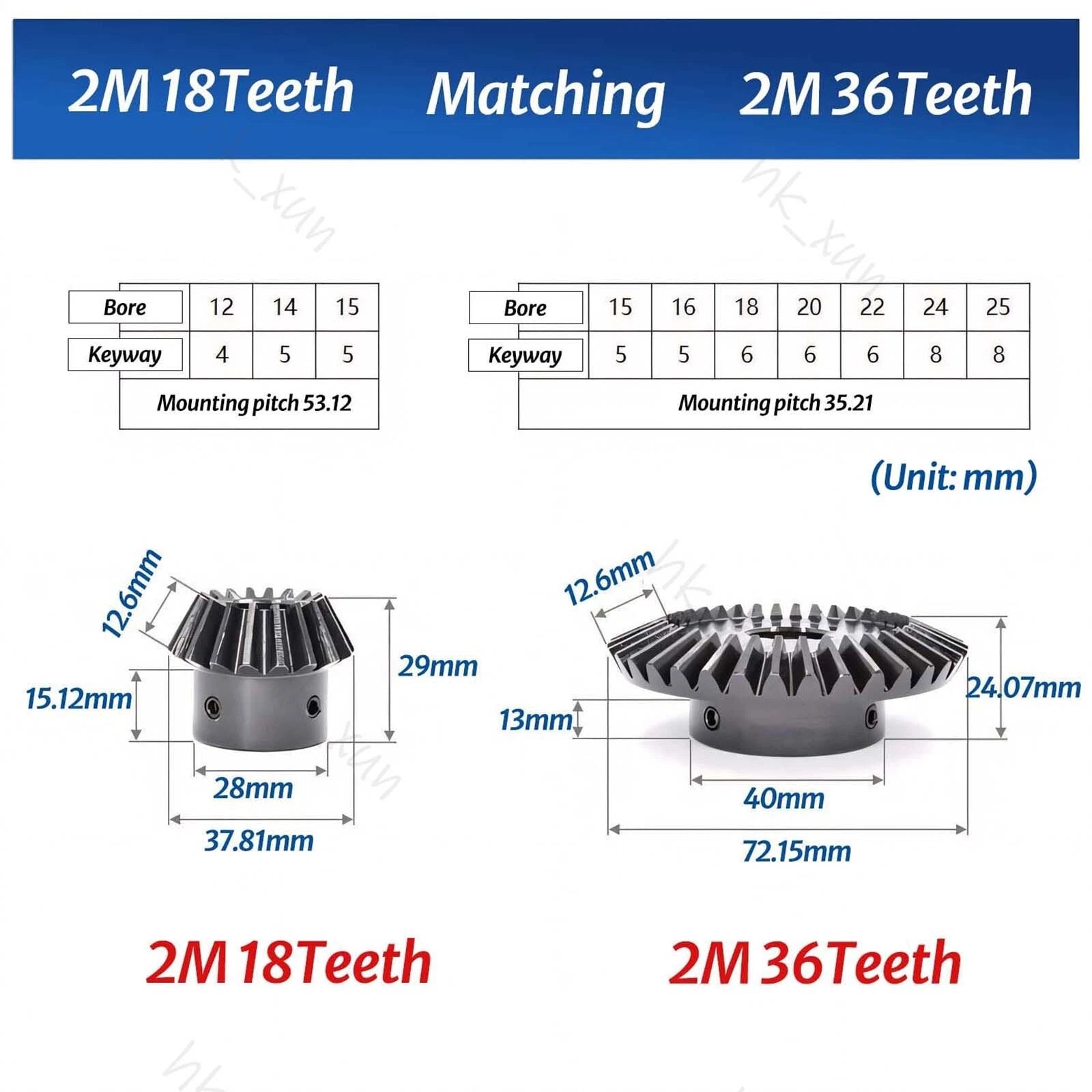 1/1.5/2 Mod 15-40 Tooth 1:2 Metal Motor Bevel Gears 90° Pairing Gear 45# Steel