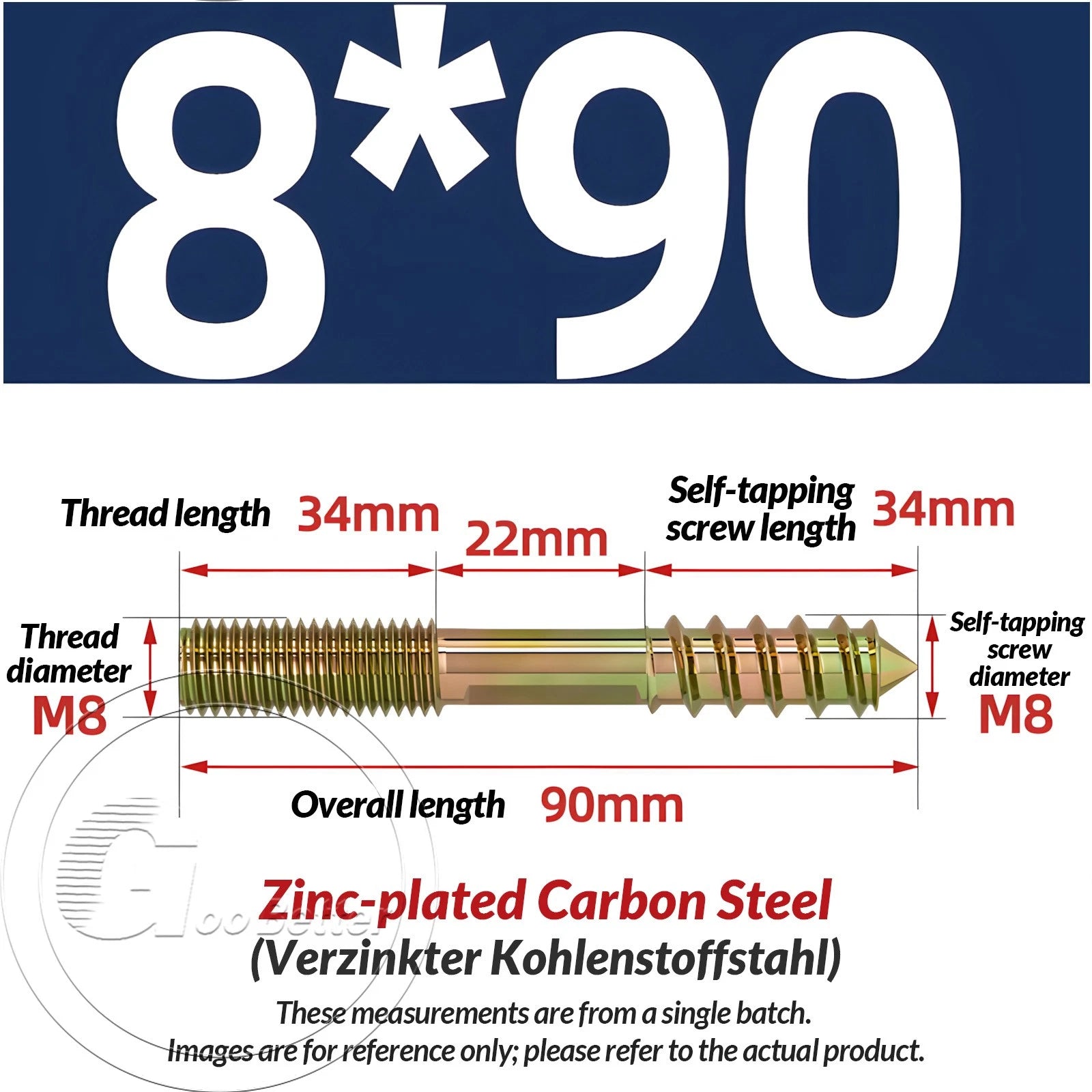 Galvanized Double-Ended Hanger Bolts M4 M5 M6 M8 M10, Wood-to-Metal Screws