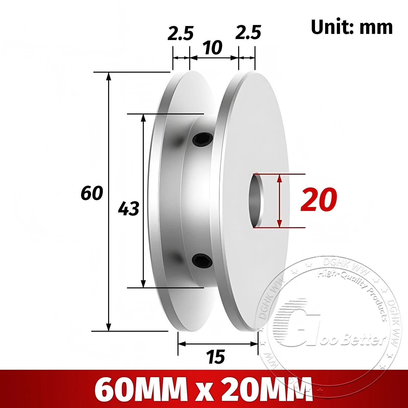 V-Groove Aluminum Drive Pulley For V-Belt Pulleys Groove 10mm OD 40/50/60/80mm