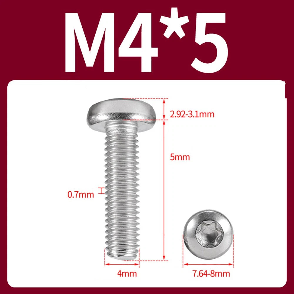 M2–M10 A2 Stainless Steel Torx Button Head Machine Screws, With or Without Column, Pack of 5