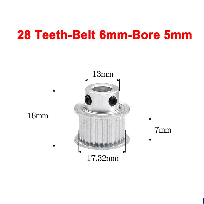 2GT Drive Pulley With Step 16 Tooth - 100 Tooth Bore 4mm - 25mm for 6mm Belt