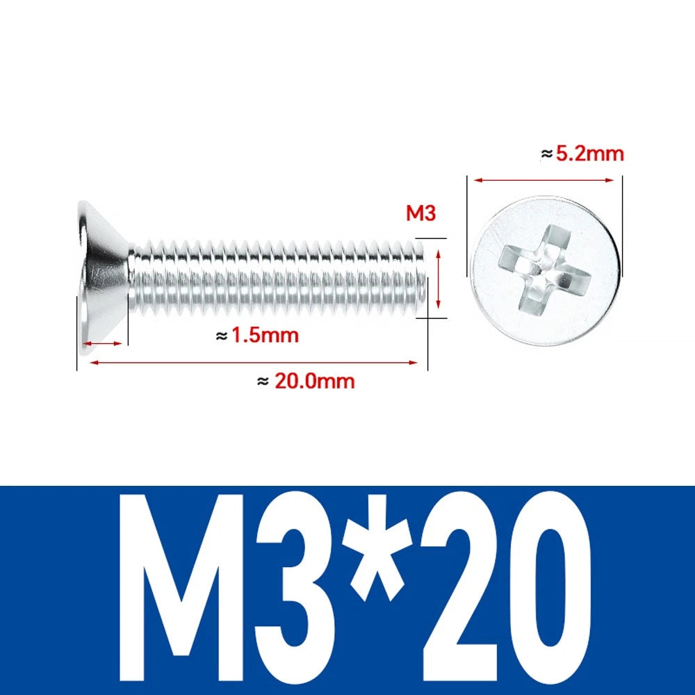 Countersunk Phillips Machine Screws – M2 to M12, White / Colour Zinc Plated, Carbon Steel