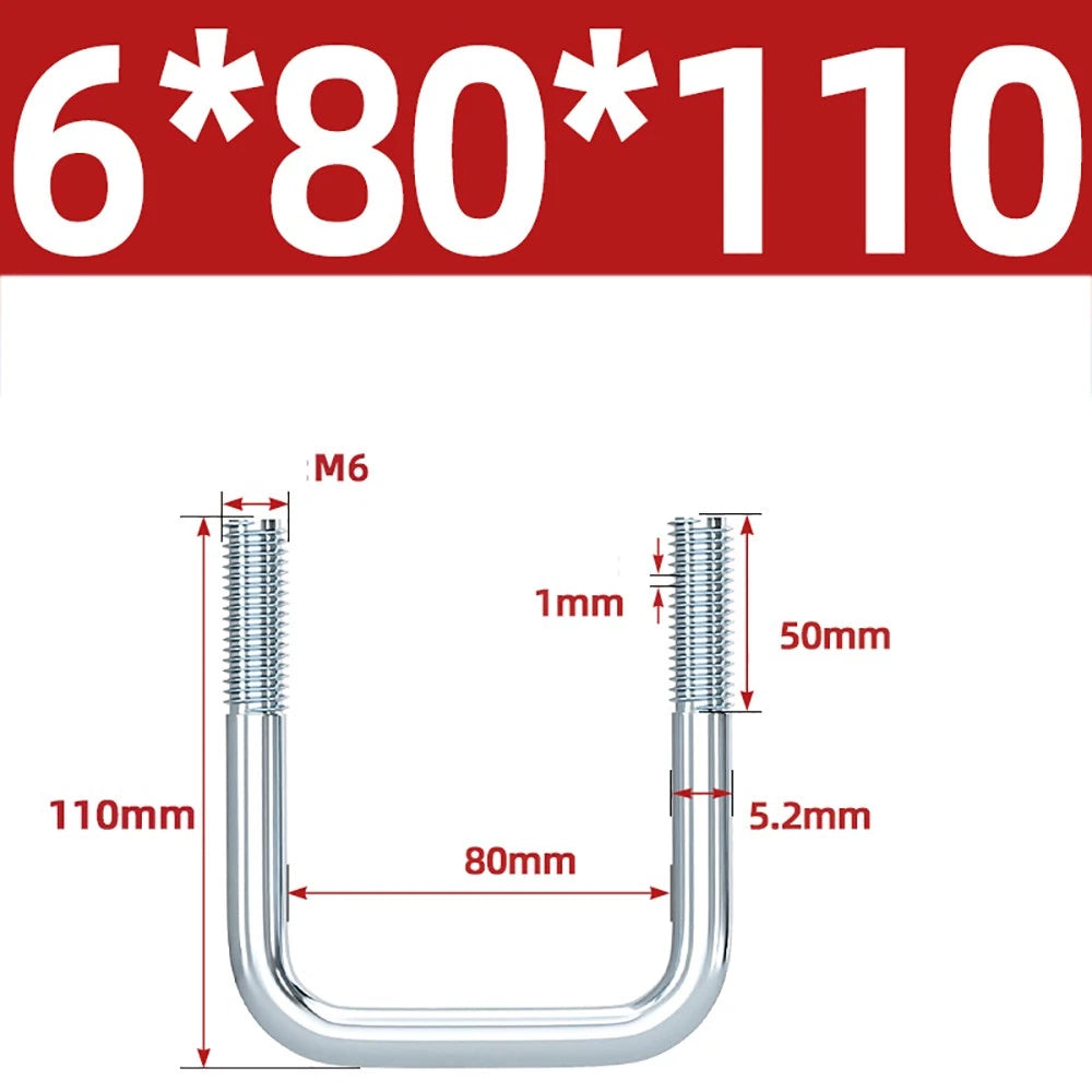 Square U-Bolts Galvanized Carbon Steel Fixing Clamp Bolt M6 M8 M10 M12 M14 M16