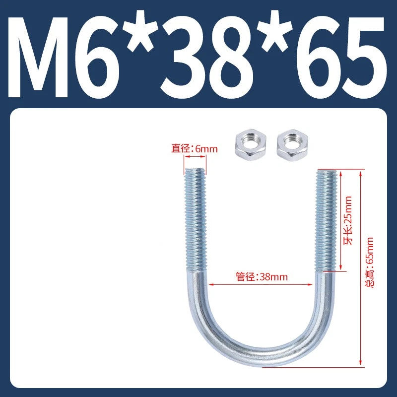 M6 M8 M10 M12 U Bolt With 2 Hex Nuts Zinc-Plated U-Bolts Clamp Pipe Tube Metric