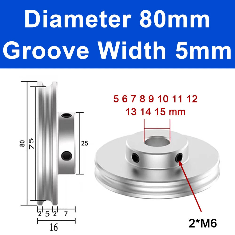 Alu U Pulley OD 20 30 40 50 60 80mm Single Groove Fixed Pulley for PU Round Belt