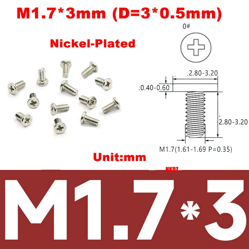 M1.6 M1.7 Phillips Thin Flat Head Machine Screws – Stainless Steel & Zinc Coated