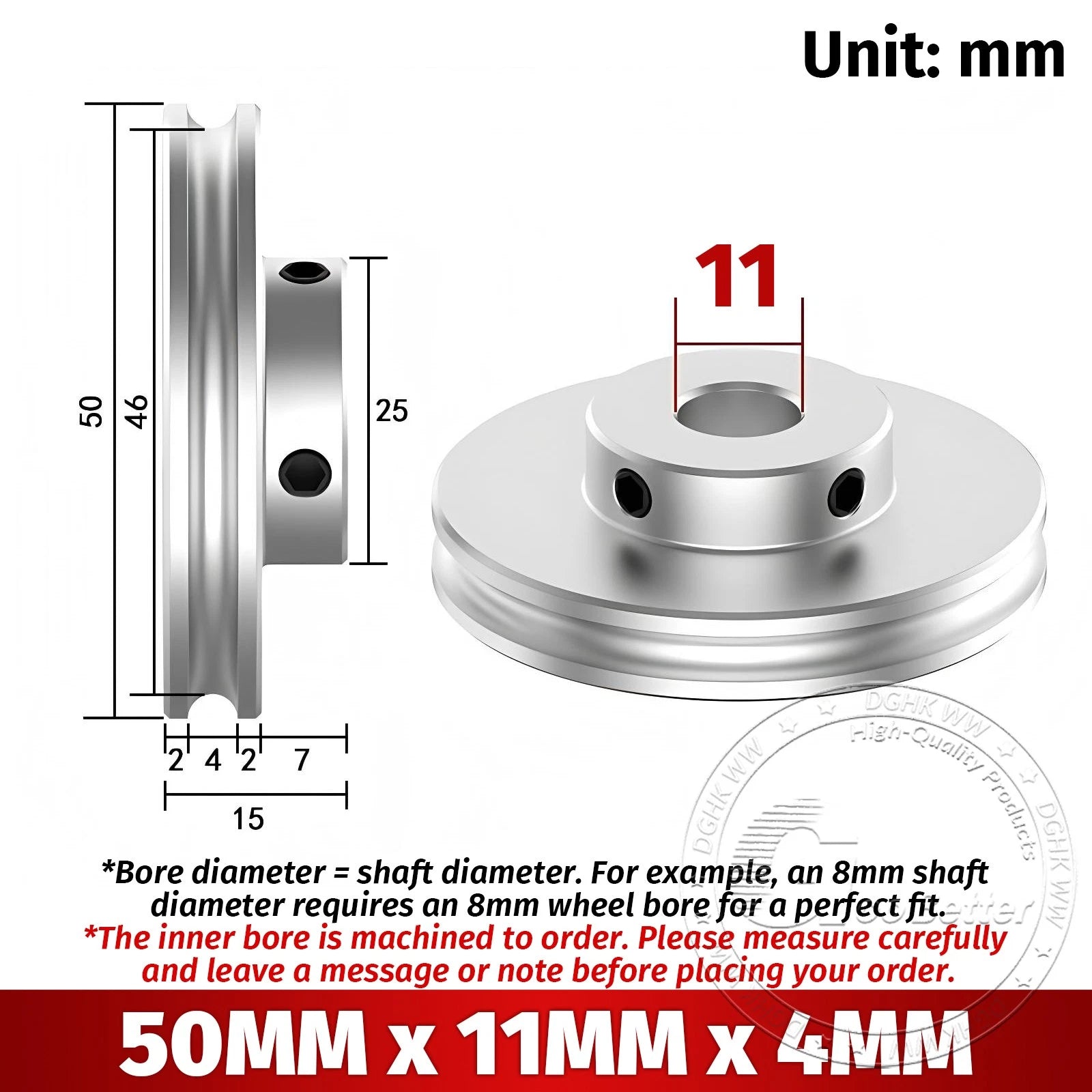 V Grooved Pulley Aluminum Round Belt Pulleys For 4mm Width Belt OD 20/30/40/50mm