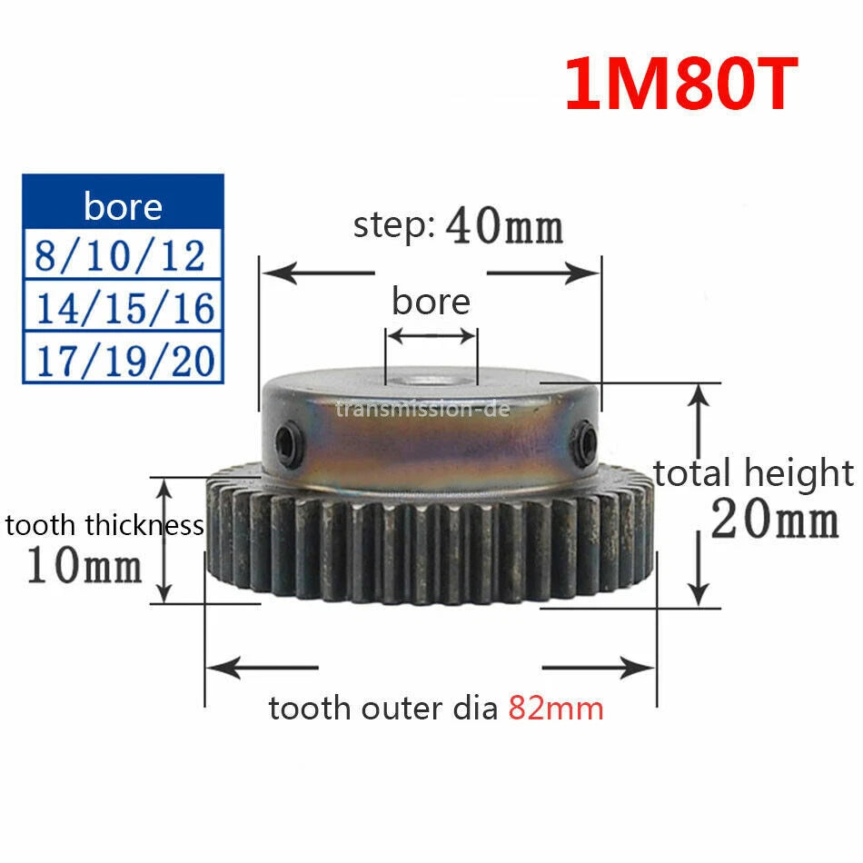 0.5/1 Mod Pinion Gear 10T-150T Spur Gear with Step 45# Steel Transmission Gear