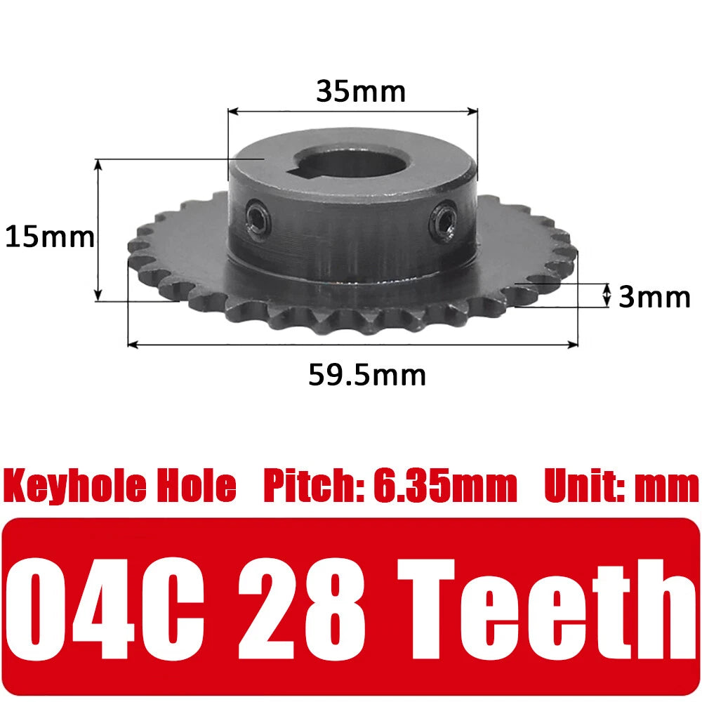 04C Roller Chain Drive Sprocket Wheel 11T-40T Keyhole Hole 8mm-30mm Pitch 6.35mm