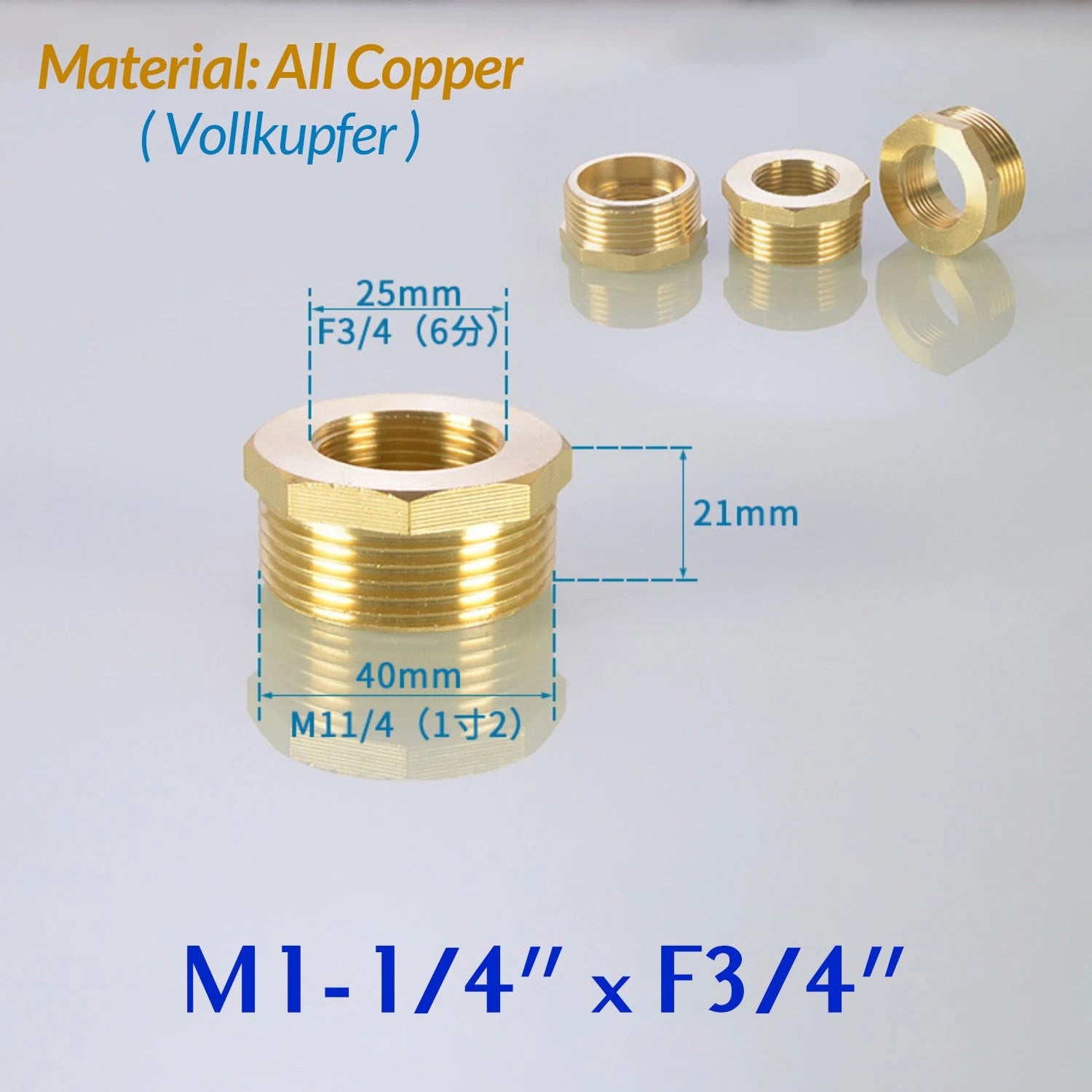 BSP Brass Reducing Hexagon Bush — Male to Female Thread Pipe Fittings