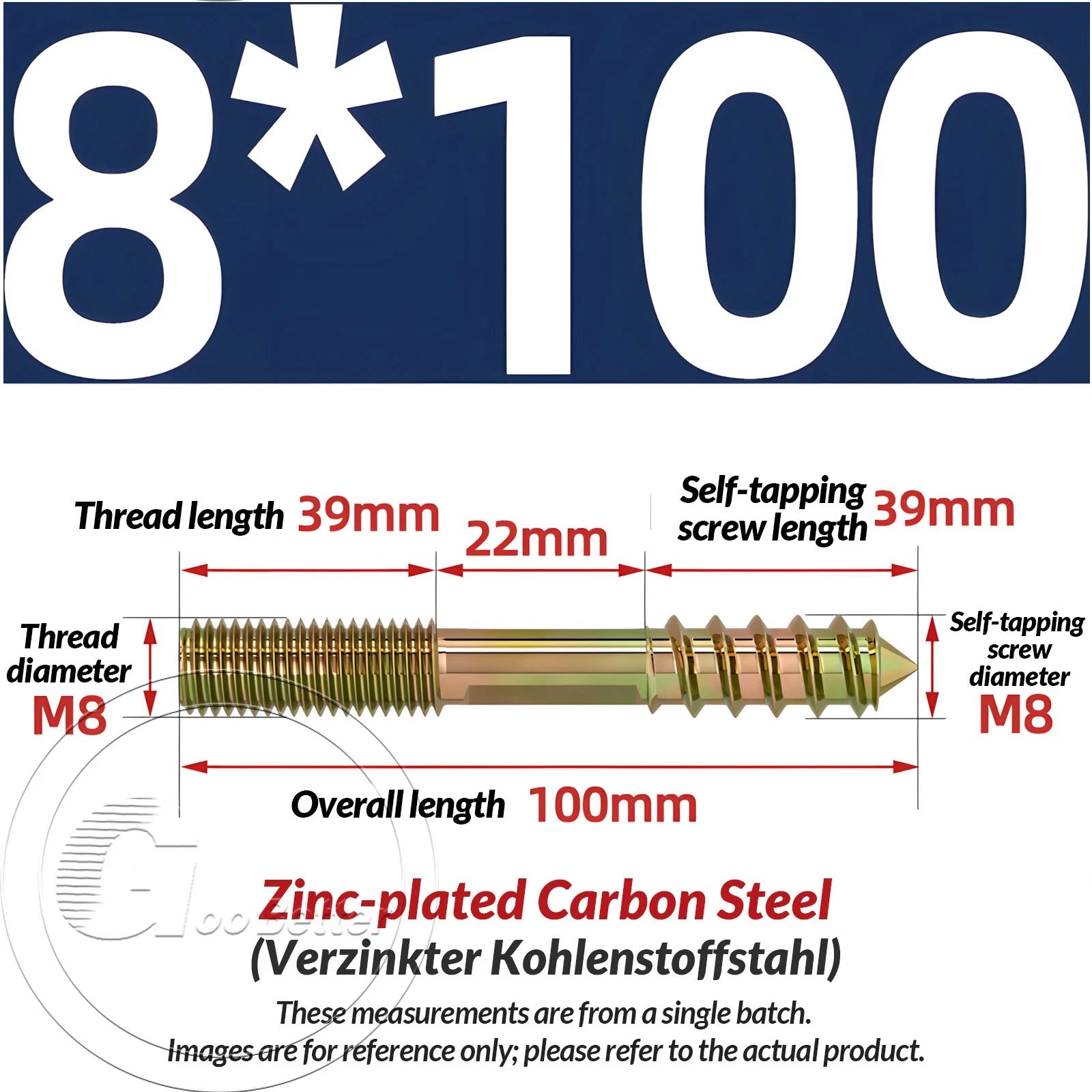 Galvanized Double-Ended Hanger Bolts M4 M5 M6 M8 M10, Wood-to-Metal Screws
