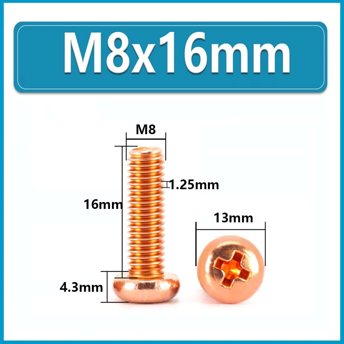 Copper Phillips Pan Head Machine Screws — M2 to M8, Multiple Lengths