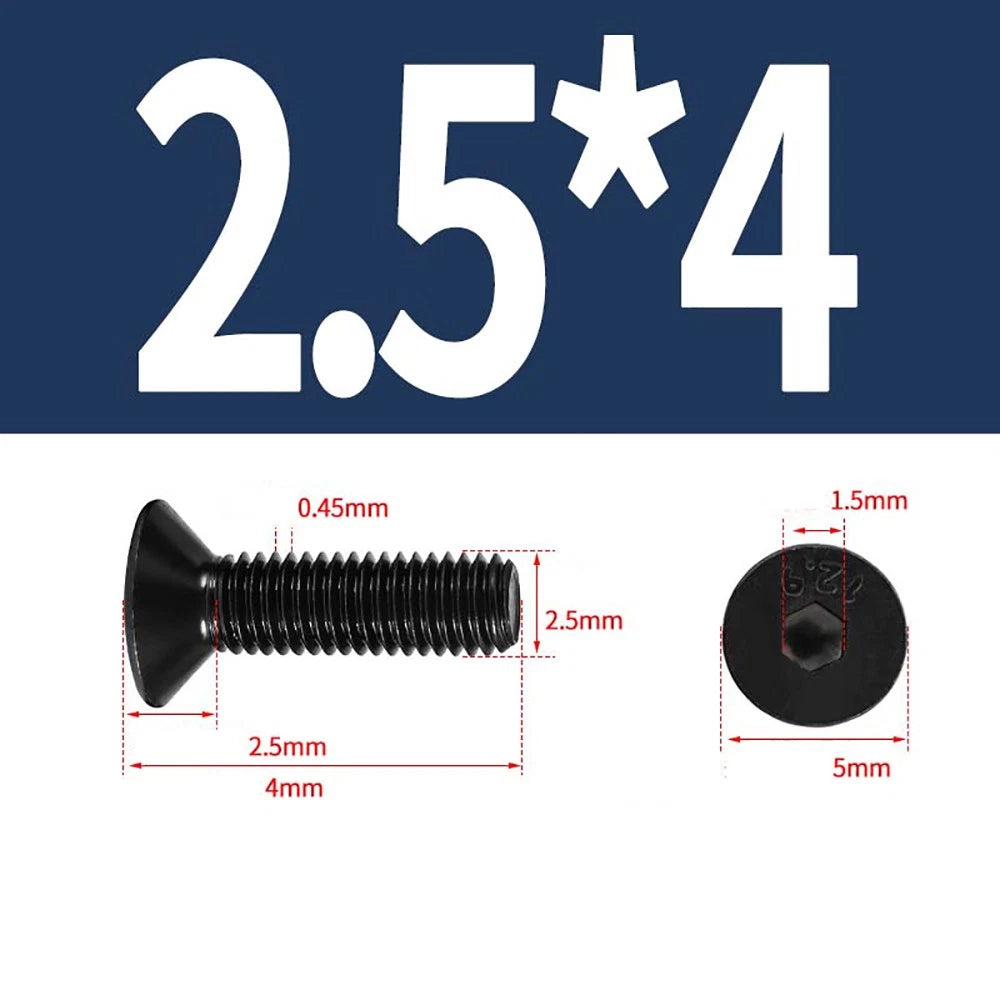 M1.6–M3 Countersunk Socket Head Screws – 12.9 Grade Carbon Steel, Flat Head, Fully Threaded (3–50mm Overall Length)