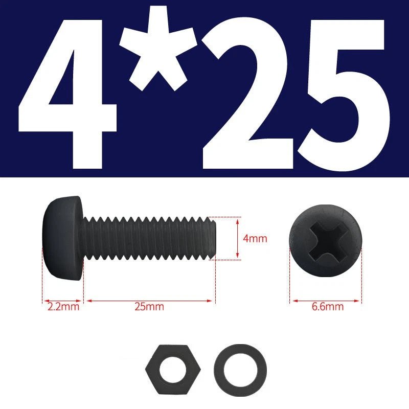 Black Nylon Phillips Machine Screws with Nuts & Washers — Metric M2 to M8 - HomeDIYer