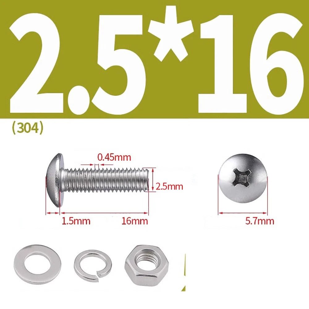 M2–M4 Phillips Truss Head Machine Screws with Hex Nuts & Washers – A2 Stainless Steel - HomeDIYer