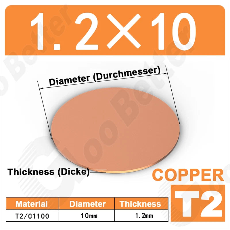 Solid Pure Copper Discs Blank Metal Round Sheet Plate Thick 0.5-3mm Dia 20-100mm