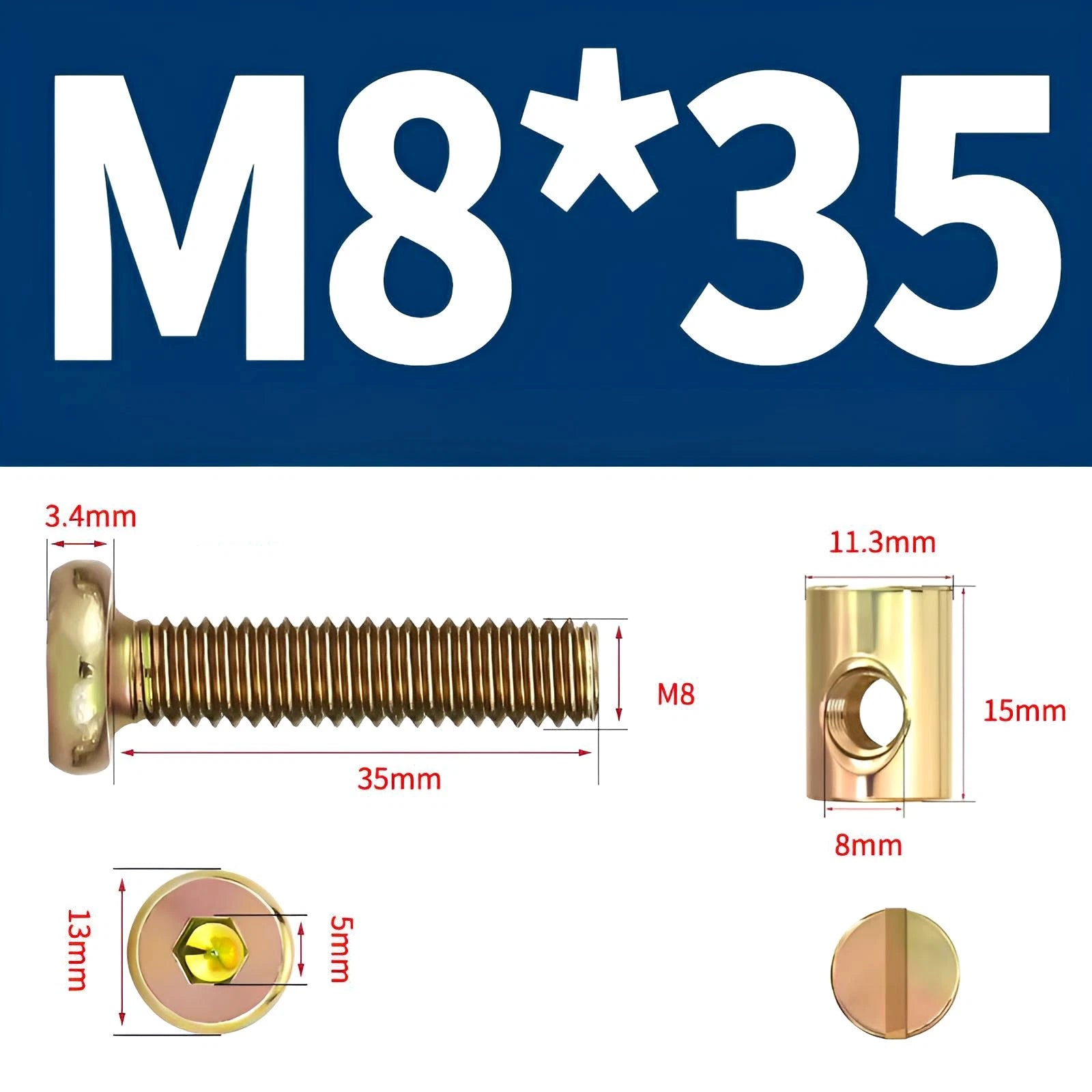 M6 M8 Galvanised Furniture Connecting Bolts with Barrel Nuts | Slotted & Phillips | 8mm–120mm