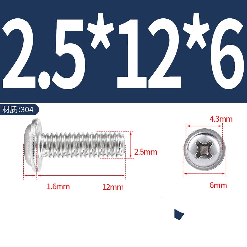 Phillips Flanged Button Head Screws M1.4–M6 | 304 Stainless Steel - HomeDIYer