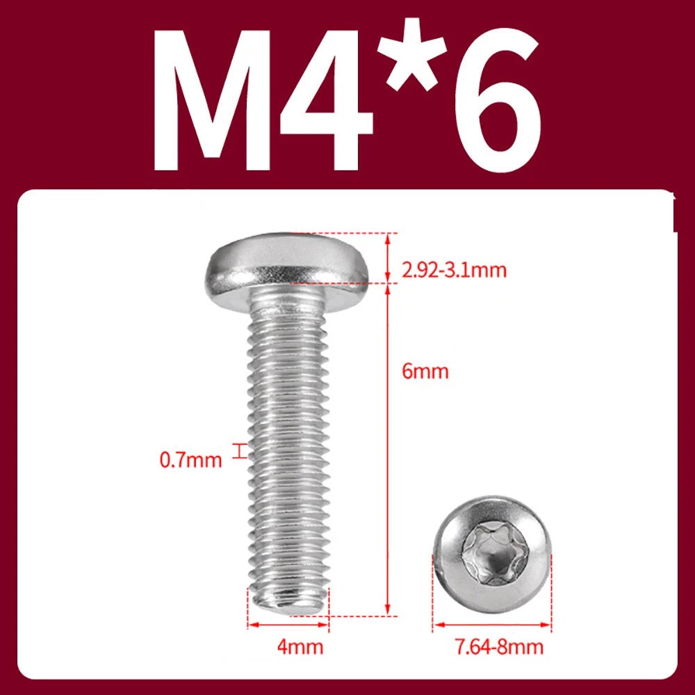 M2–M10 A2 Stainless Steel Torx Button Head Machine Screws, With or Without Column, Pack of 5