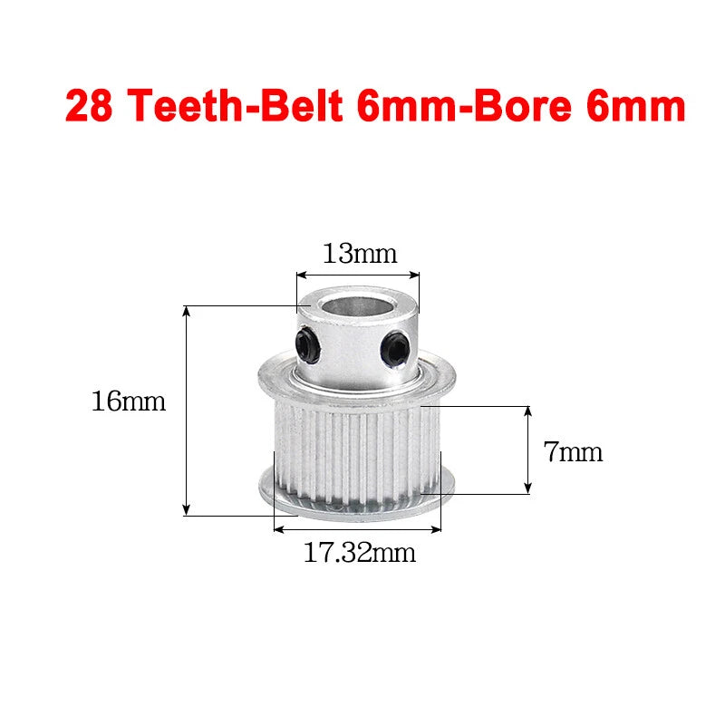 2GT Drive Pulley With Step 16 Tooth - 100 Tooth Bore 4mm - 25mm for 6mm Belt