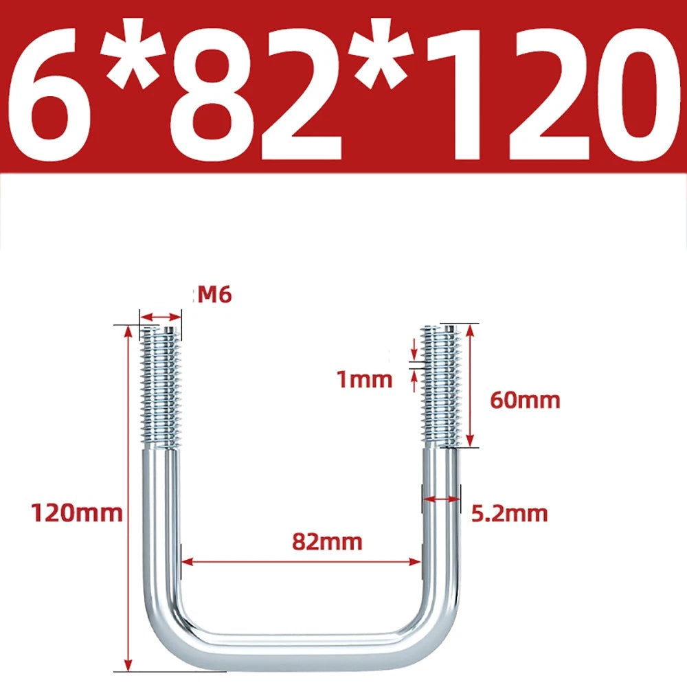 Square U-Bolts Galvanized Carbon Steel Fixing Clamp Bolt M6 M8 M10 M12 M14 M16