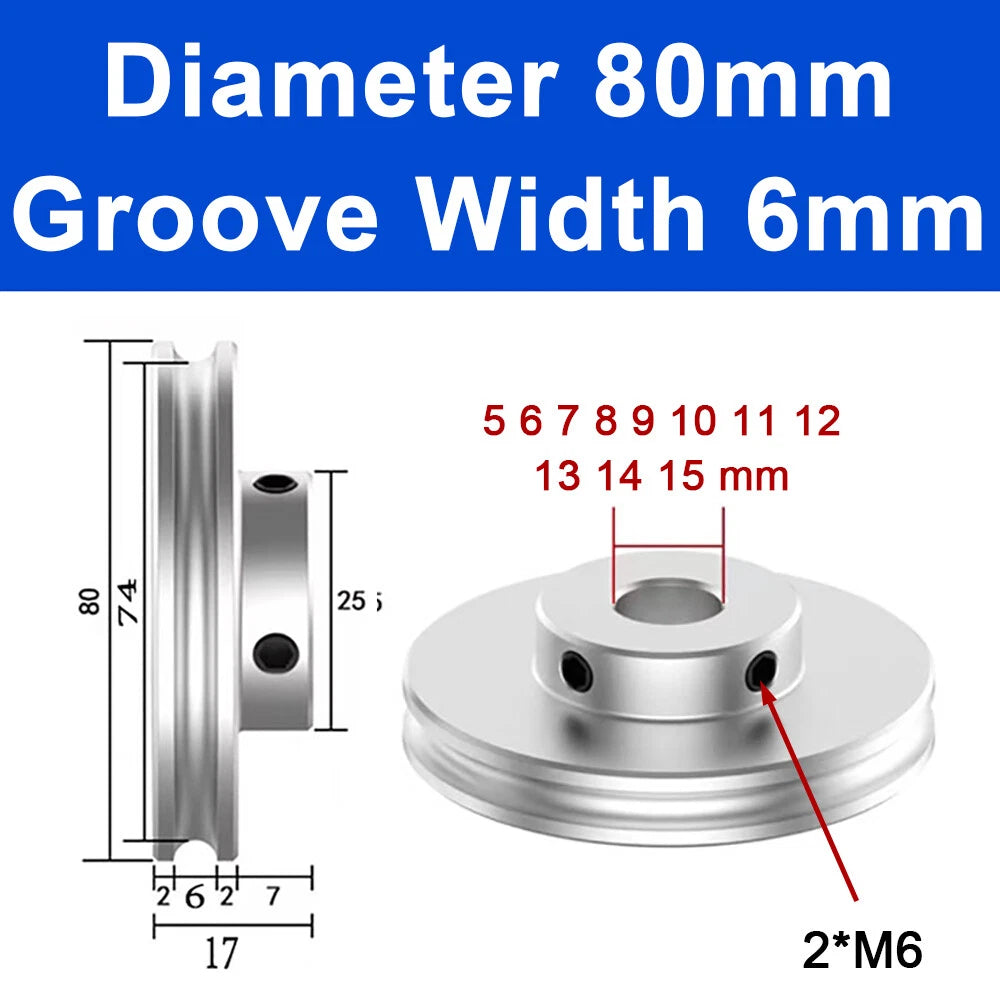 Alu U Pulley OD 20 30 40 50 60 80mm Single Groove Fixed Pulley for PU Round Belt