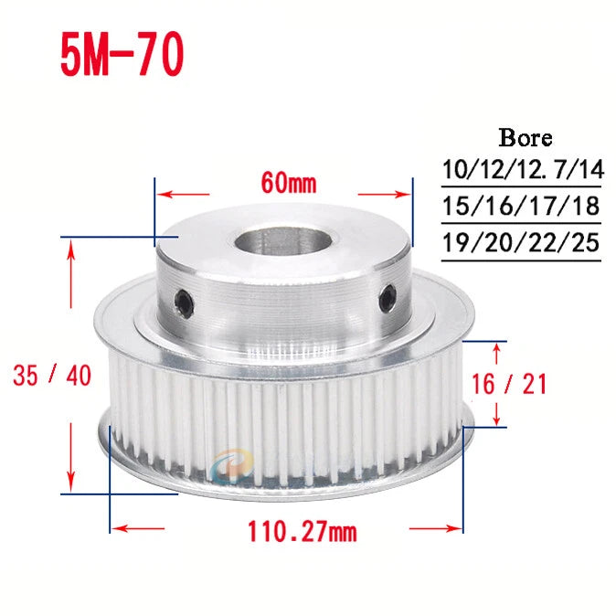 HTD-5M 10T-72T Timing Belt Pulley With Step Bore 5-25mm, For 15mm Width Belt
