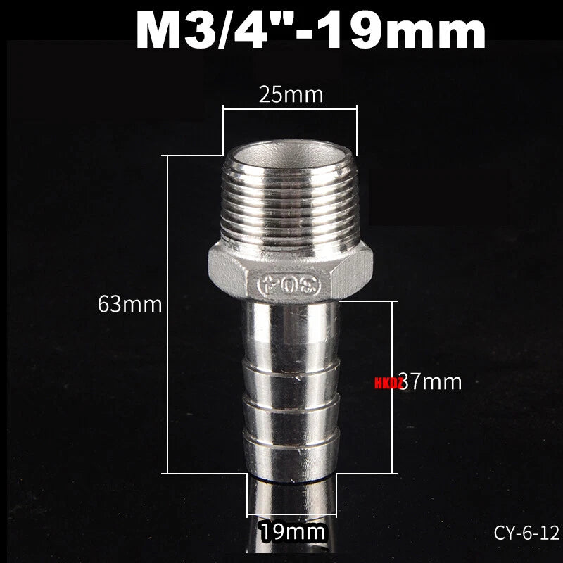 Stainless Steel 304 Barb Hose Tail Connector – 1/2" & 3/4" BSP Male Thread Hose Fittings