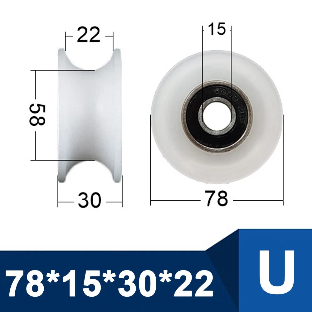 OD 30-85mm Nylon Pulley Wheel with Ball Bearing U/V/H Groove for Door and Window