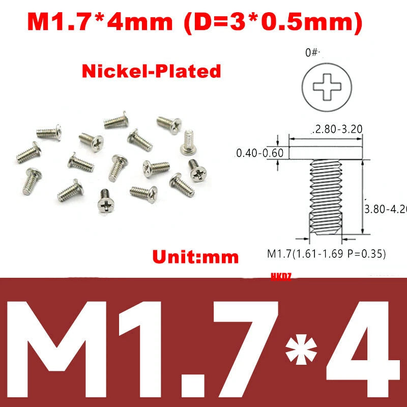 M1.6 M1.7 Phillips Thin Flat Head Machine Screws – Stainless Steel & Zinc Coated