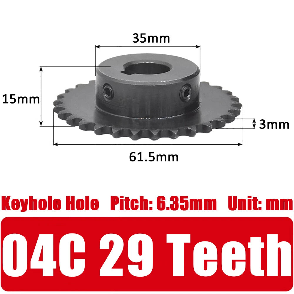 04C Roller Chain Drive Sprocket Wheel 11T-40T Keyhole Hole 8mm-30mm Pitch 6.35mm