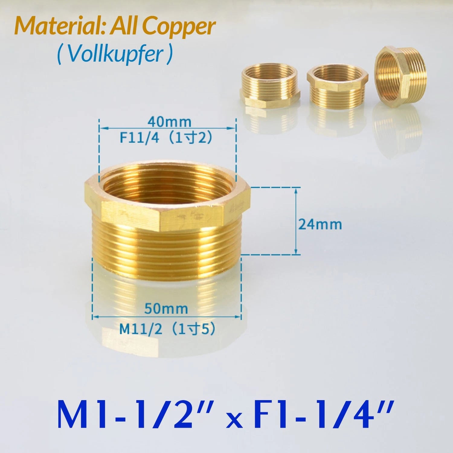 BSP Brass Reducing Hexagon Bush — Male to Female Thread Pipe Fittings