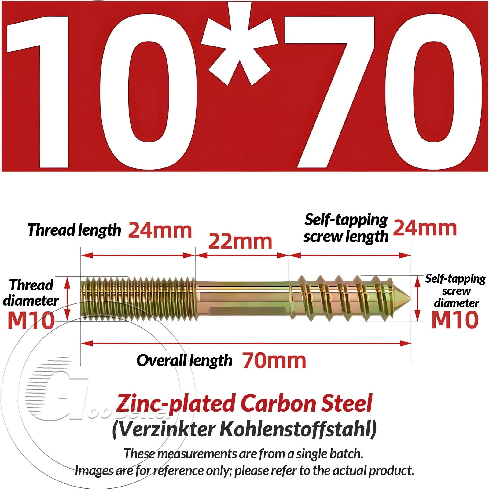 Galvanized Double-Ended Hanger Bolts M4 M5 M6 M8 M10, Wood-to-Metal Screws