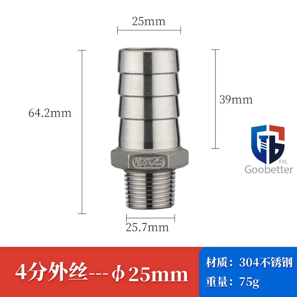 BSP Stainless Steel Male Thread Barb Hose Tail Connector — 1/8" to 2"