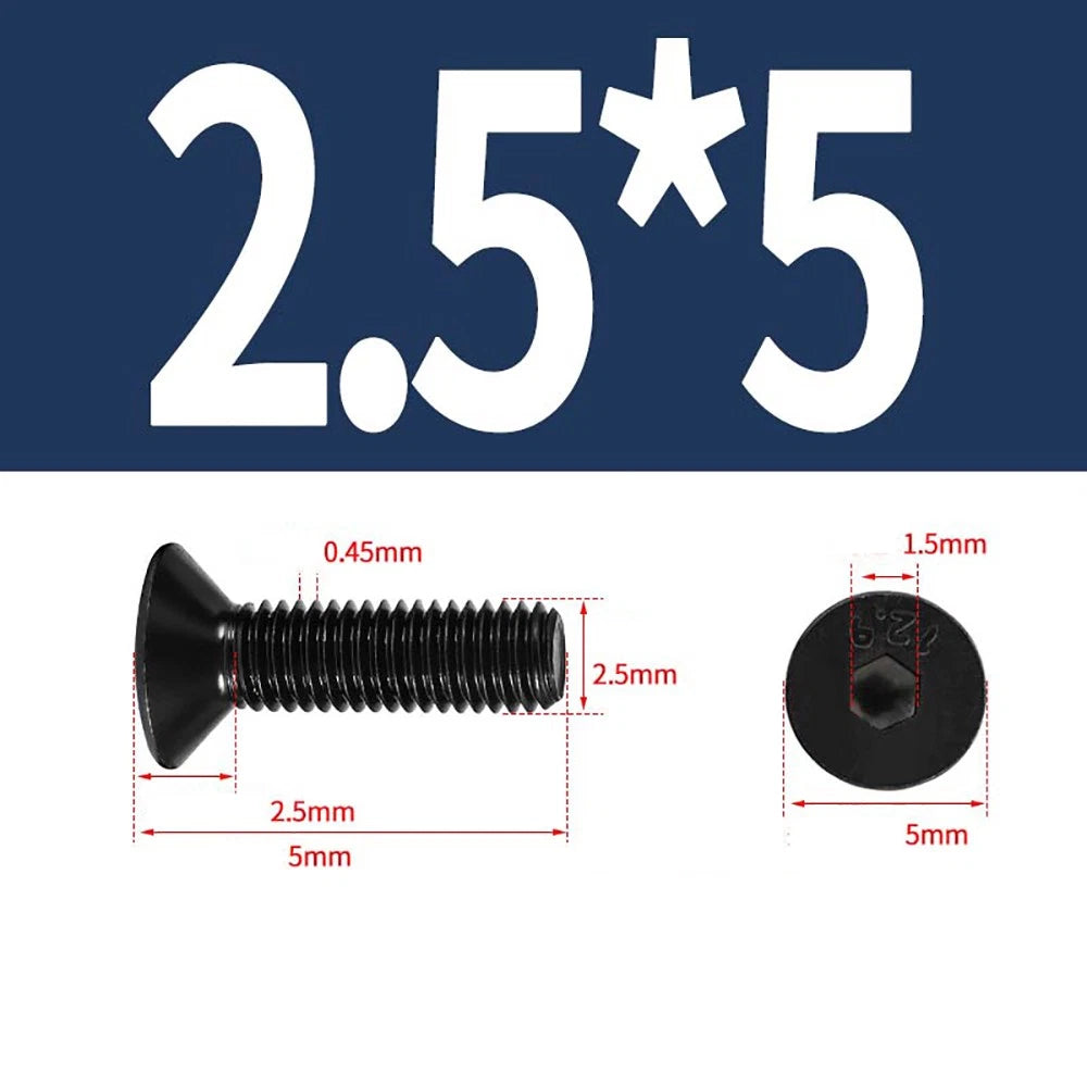 M1.6–M3 Countersunk Socket Head Screws – 12.9 Grade Carbon Steel, Flat Head, Fully Threaded (3–50mm Overall Length)