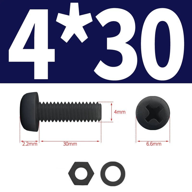 Black Nylon Phillips Machine Screws with Nuts & Washers — Metric M2 to M8 - HomeDIYer