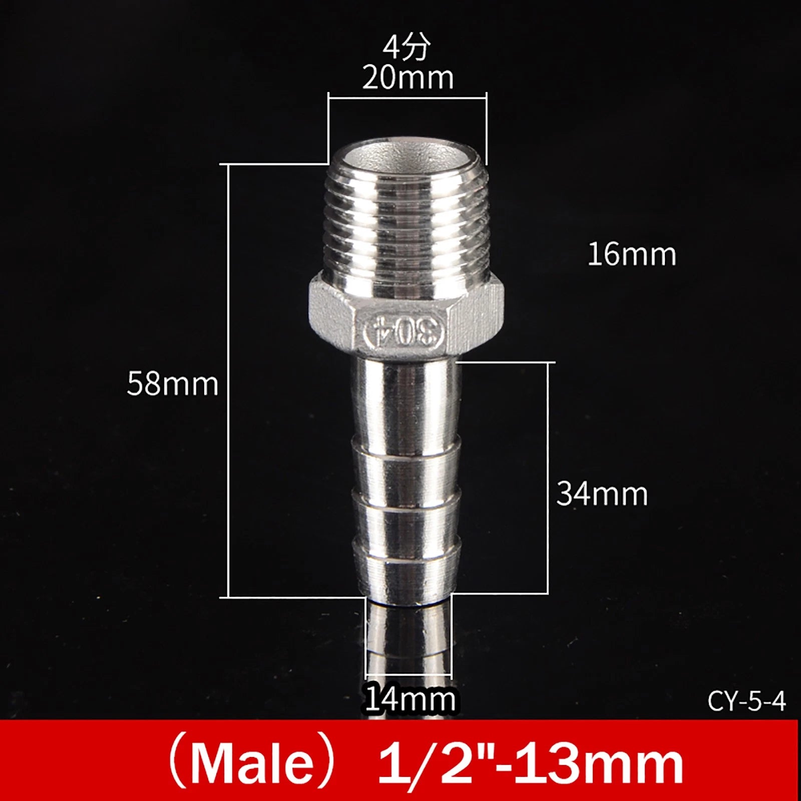 BSP Male Taper Thread x Hose Tail Adapter Fittings — Stainless Steel 304